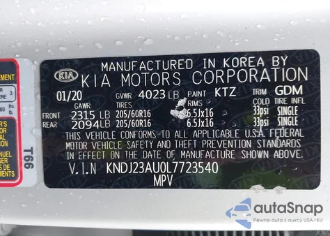 2020 Kia Soul Lx из США, поврежденный, VIN KNDJ23AU0L7723540